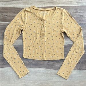 Aeropostale Yellow Floral Long Sleeve Tee